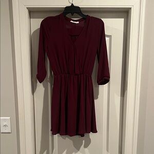 Lush Deep Burgundy Long Sleeve Dress